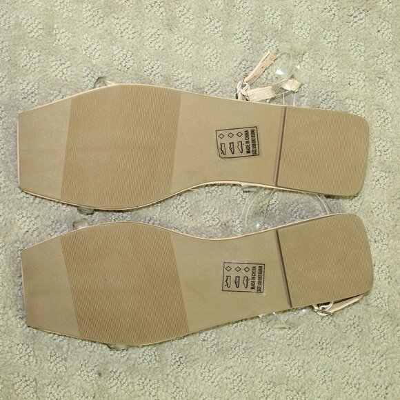 NEW Qupid Women's 9 Clear Ankle Wrap Straps Square Rhinestone Toe Flat Sandals - Picture 5 of 6